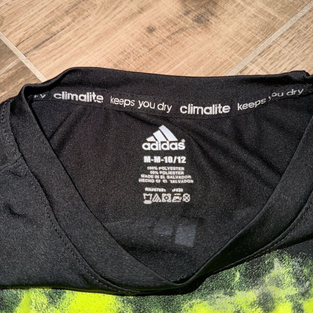 Adidas Black Long Sleeve Shirt with Neon Graphic Climalite Sz M EUC - Picture 2 of 2